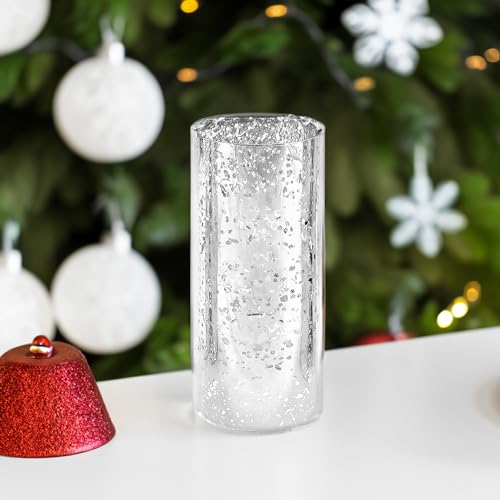 WGVI Hurricane Candle Holder Sleeve, W: 5", Ht: 10", Silver Speckled Glass Cylinder Open Both Ends, Chimney Tube Shade, 1 Piece - size: 5x10"H