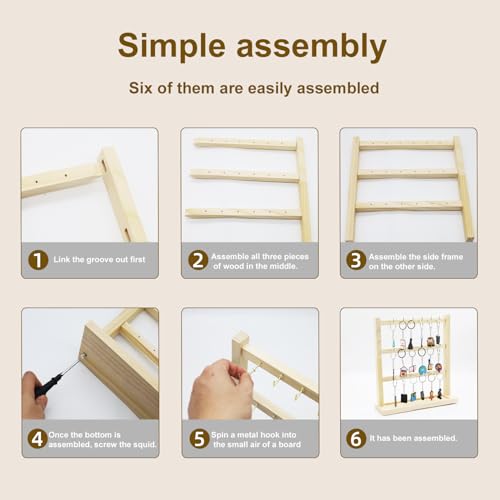Wood Keychain Display Stand For Vendors And Home: Square Wooden Keychain Display Stand With 18 Hooks For Showcasing Keys Jewelry And Accessories Etc (18 sturdy hooks)