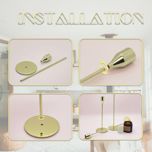 6Pcs Lemon Gold Candlestick Holders Set Fit 3/4" Tall Taper Candle Home Decorative Table Centerpieces for Family Dinning, Party Decoration - color: Lemon Gold, size: 6 set