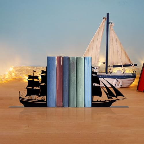 Decorative Bookends, Nautical Theme, Pirate Ship and Sailboat Design, Boys Room and Nursery Decor