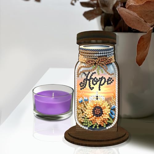 ARTopet DIY Diamond Art Painting Candlestick Holders Wooden Desk Candle Holder Ornament Double Sided Diamond Tabletop Ornaments for Home Decor-Hope - color: Hope