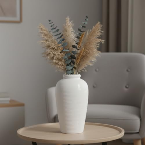 White Ceramic Vase for Centerpiece - 11 Inch Large Modern Boho Vase for Pampas Grass, Minimalist Decorative Flower Vases for Home Decor, Kitchen, Entryway, Mantel, Wedding Decor - color: White