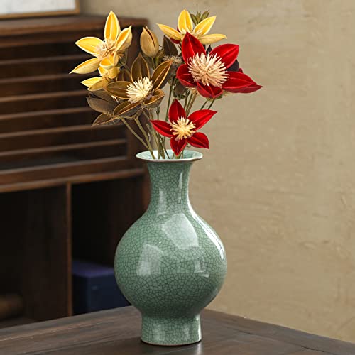 11.2Inches Chinese Ceramic Art Handmade Antique ice Crack Glaze Chinese vases Big China Porcelain Flower Bottle Green Vase for Flowers Home Decoration - color: Green02