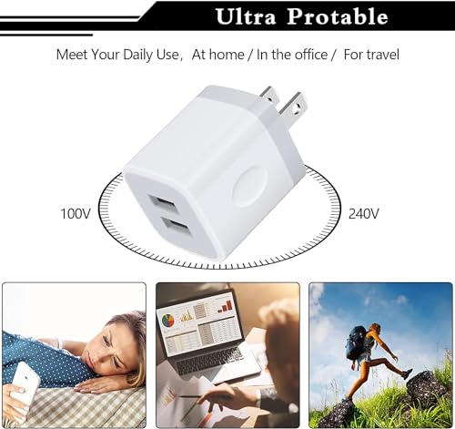 Wall Charger,USB Brick 3Pack 2.1A/5V Dual Port USB Plug Charger Cube Power Adapter Fast Charging Block for iPhone 17 16e 16 15 14 13 12 Pro Max 8 7 6 Plus 5S,iPad,Samsung Galaxy S8 S7 S6,Android Phone - color: White