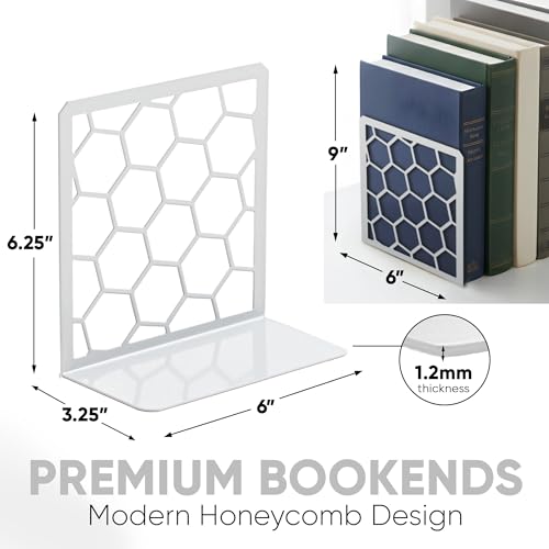 GEOMOD Geometric Honeycomb Gray Metal Bookends Decorative - Tall Sturdy Book Ends for Shelves - Modern Heavy Duty Bookend Stopper - Office or Home Book Shelf Book Holder - 6x3.25x6.25 Inches - 1 Pair - color: Gray, size: 1 Pair, style: Honeycomb