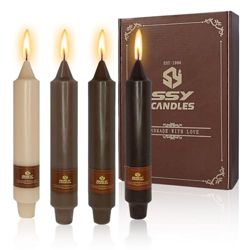 NJAO HOO Brown Short Taper Candle 7 Inch Candlesticks Unscented Dripless Gradient Colored Tapered Candle Set for Home Decor Wedding Party Dinner Candles, 4 Pack - color: Brown Gradient, size: 7 In