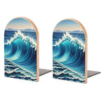 Blue Wave Art Bookends 1 Pair Heavy Duty Book Ends for Shelves Non-Skid Bookend Supports Wooden Book Holders with Metal Base Desk Organizers Books Storage to Hold Books