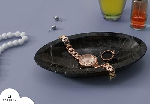Radicaln Marble Jewelry Tray Black 7" Inch Handmade Earring Holder Organizer - Perfume Tray Storage Container - Trinket Dish For Bathroom Décor & Jewelry Holder - color: Black
