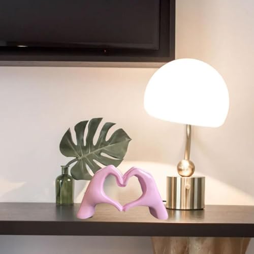 Heart Hands Sculpture Decor, Love Hand Statue Room Decoration, Love Finger Sculpture for Shelf Coffee Table Office Bedroom Bookshelf Small Ornament Home Decoration (Pink) - color: Pink
