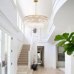 Gold Glass Chandelier Lighting Modern, 10 Light 2 Tier High Ceiling Chandelier Fixture Foyer Dining Room Ceiling Hanging Pendant Lighting Living Room 32" - size: Medium Gold (32" x 70")