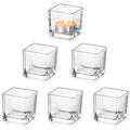 Glasseam Glass Votive Candle Holders: Set of 6 Clear Square Tealight Holder Small Tea Light Holders for Table Centerpiece Wedding Decor