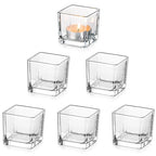 Glasseam Glass Votive Candle Holders: Set of 6 Clear Square Tealight Holder Small Tea Light Holders for Table Centerpiece Wedding Decor