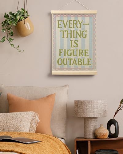 FGFK Everything Is Figureoutable Wall Art Poster Hanger Frame, Motivational Office Decor, Dopamine Positive Affirmations Canvas Prints Framed Wall Decor for Girls Bedroom College Dorm, 12x16 Inch - color: Girly Pink and blue