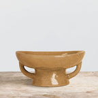 Creative Co-Op Stoneware Footed Pedestal/Bowl with Handles, Reactive Glaze, Taupe - color: Taupe, size: 8.0" Round x 3.75" Tall