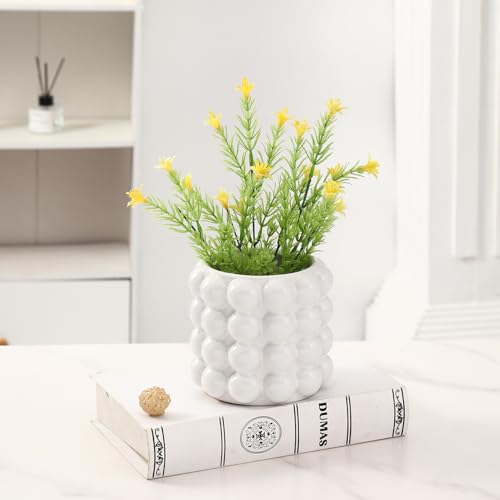 Bubble Vase, White Ceramic Vase, Small Short Vase, Ceramic Flower Vases for Home Decor, Decorative Vases for Living Room, Bedroom, Office, Shelf, Coffee Table, 5 Inches - color: White, size: Medium