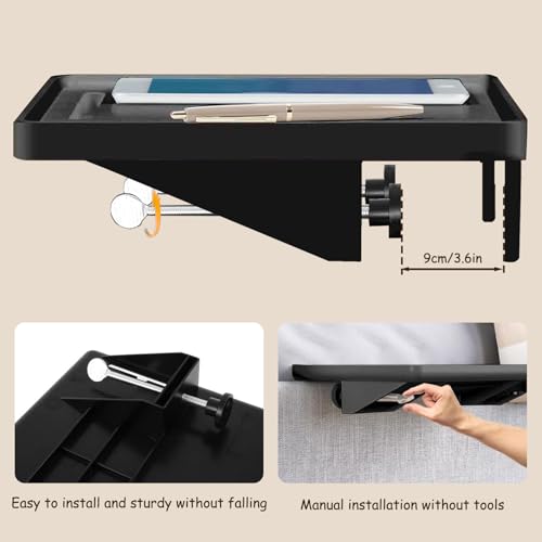 Bedside Shelf, Clip On Nightstand, Bedside Table Tray Organizer，Bedside Shelf for Bunk & Loft Beds，Black (Black) - color: Black
