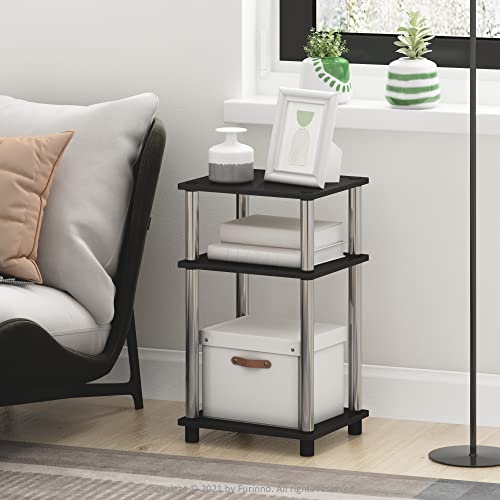 Furinno JUST Side Table Set of 2, 3-Tier Modern End Tables, Open Shelves Night Stand, Nightstand, Toolless Assembly, for Living Room, Bedroom, Americano/Stainless Steel - color: Americano/Chrome, size: 3-Tier, Round Pole, style: 2-Pack