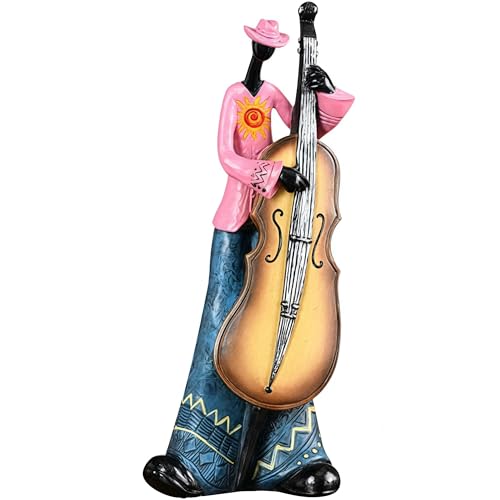 Vintage Jazz Band Decorative Sculpture,Western Band Sculpture,Creative Musician Decoration,Abstract Figure Ornaments,Suitable for Living Room,Wine Cooler,Bookshelf,entryway,etc.(Cellist) - color: Bass Player