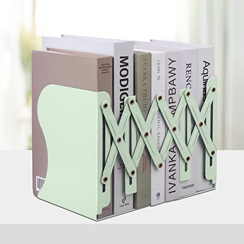 Honagu Adjustable Bookends, Metal Book Ends for Shelves Heavy Book, Desk Magazine File Organizer for Home, Office, Books, Papers, Extends up to 19 inches (Macaron Green) - color: Macaron Green