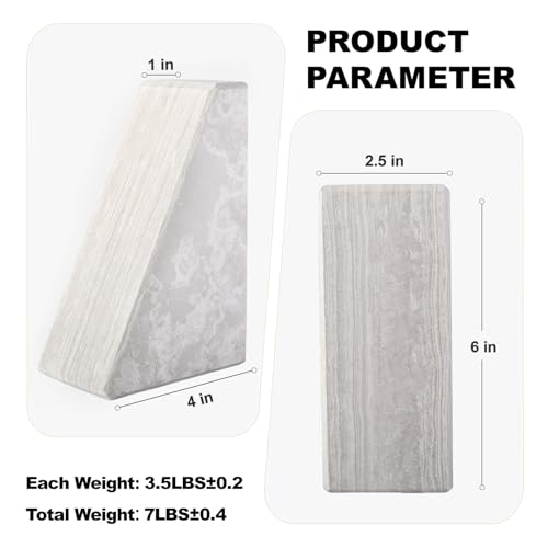 Marble Bookends for Heavy Books, Decorative Book Ends for Shelves, Durable and Heavy-Duty Bookends for Hardback Book & CDS, Off-White Unique Books Stopper & Holder, Set of 2 - color: Travertine Off-white