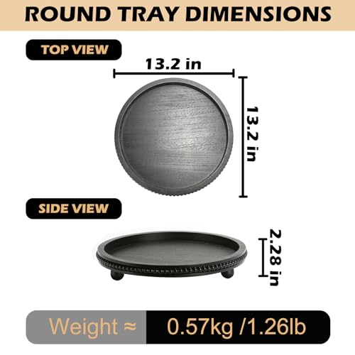 Wooden Beaded Decor Tray for Coffee Table, Rustic Wooden Trays Table Centerpieces, Decorative Trays for Home Decor Kitchen Table Farmhouse Serving Tray (Round Black) - color: Round Black