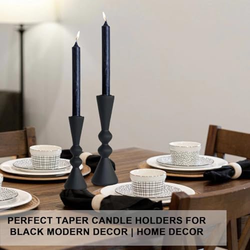 Candle Holder Black Candlestick Holders,Taper Candle Holders Set of 2- Candle Sticks Holder Decor for Home,Small Modern Wood Candle Stick Candle Holder for Candlesticks（7.5"/6" H） - color: Black (7.5"+6")