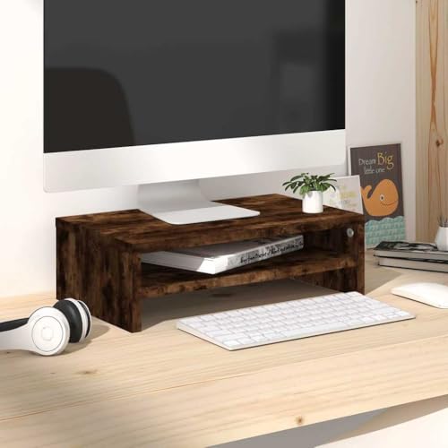 Compact Monitor Stand for Home Office Desk, Modern Monitor Stand for Living Room Decor, Engineered Wood with Minimalist Design, Smoked Oak for Workspace Organization