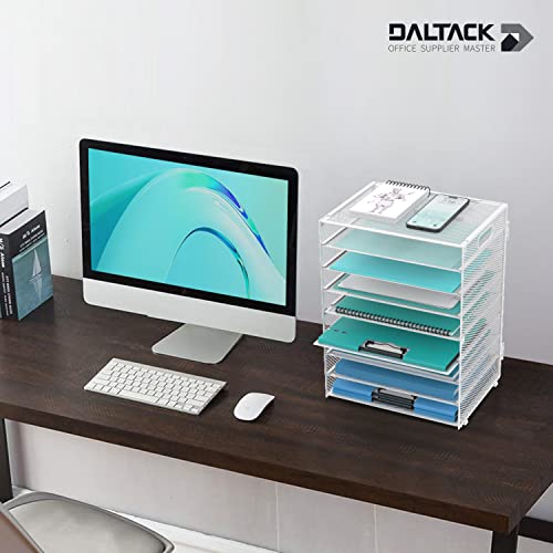 DALTACK 9-Tier Paper Organizer for Desk, Mesh Letter Tray Desk Organizer with Handles, Space-Saving File Organizer for Office Home School, White - color: Desk Organizer White