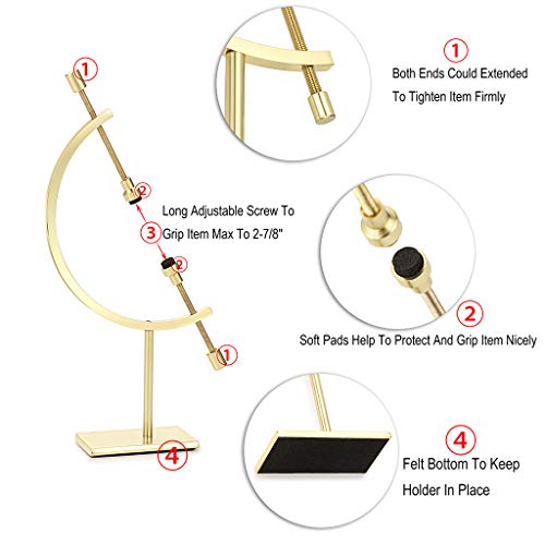 JUXYES Golden Toned Sphere Holder Caliper Stand, Caliper Style Display Stand For Mineral, Ornament, Gem, Shell, Coin, etc (S) - color: Gold, size: S
