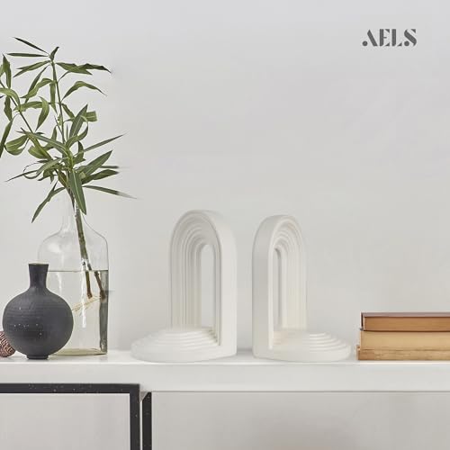 AELS Modern Bookends, Mid Century Arch Heavy Duty Book Ends, Unique Decorative Bookend Supports for Shelves, Office Desktop Book Stand, Stopper for Books/Movies/CD, Cream - color: Cream, size: M - 5.9x4x3.9 inch