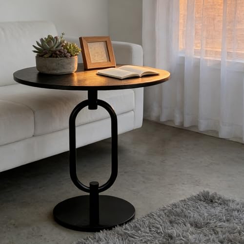 17In(W) x19In(H) Black Round Side Table Heavy Duty Modern End Table Stable Sofa Side Table Marble Base Accent Coffee Table Nightstand for Living Room Bedroom - color: Black-a