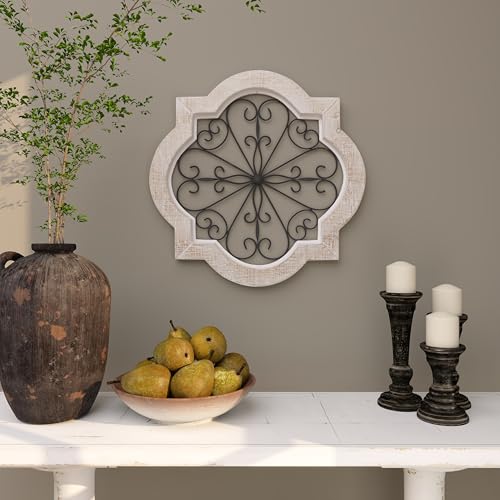 Deco 79 Wooden Scroll Home Wall Decor Wall Sculpture with Metal Scroll Work, Wall Art 22" x 1" x 22", White
