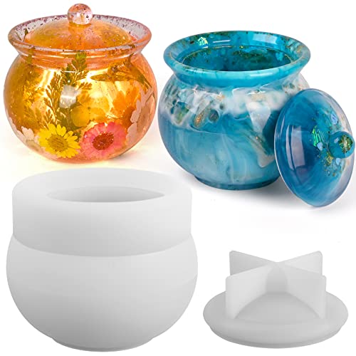 Actvty Jar Silicone Molds, Jar Resin Molds with Lid, Epoxy Molds for DIY Jewelry Storage Box,Candle Holder,Candy Container, Epoxy Resin Casting Craft Gifts - color: Crock Jar Molds