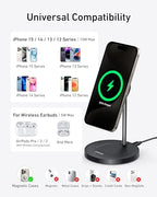 Anker MagSafe Compatible MagGo Charger Stand, iPhone 17 Wireless Charger, 2-in-1 Charging Station, Qi2 Certified 15W Fast Charging, for iPhone 17/16/15/14/13/12, AirPods Pro (Black, No Adapter) - color: Black