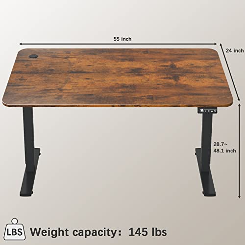 Furmax Electric Height Adjustable Standing Desk Large 55 x 24 Inches Sit Stand up Desk Home Office Computer Desk Memory Preset with T-Shaped Metal Bracke, Brown - color: Brown, size: 55 Inch
