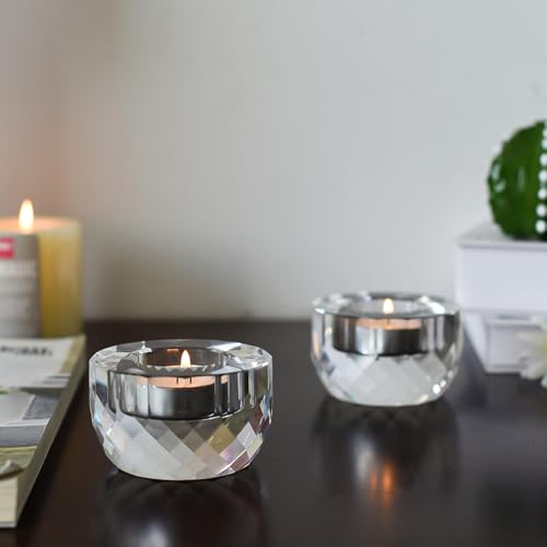 Crystal Candle Holders Set of 2, Tea Wax Ultra Elegant & Modern Centerpiece Home Décor,Wedding - size: 2.3‘’×1.5‘’