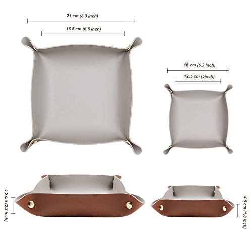 2 Size Leather Valet Tray Organizer, Folding Travel Organizer, Jewelry Tray, For Travel, Home Or Office | Plain Weave, Double Complexion - Brown & Grey - color: Brown & Grey