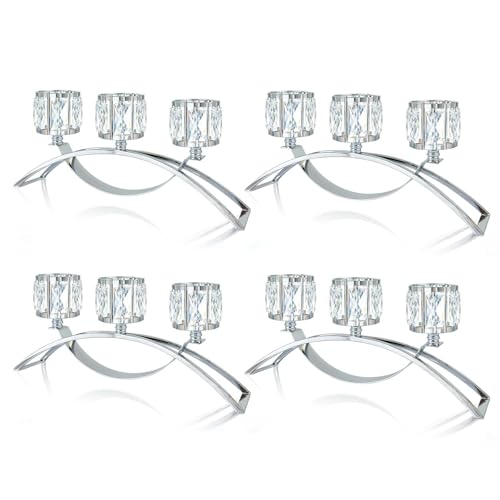 4 Pcs 3-Arm Crystal Tealight Candle Holders, Elegant Metal Arch Candlestick Centerpiece for Wedding, Party, Dining Room Table Decorations, Anniversary (4, Silver-3 Arm) - size: Silver-3 Arm