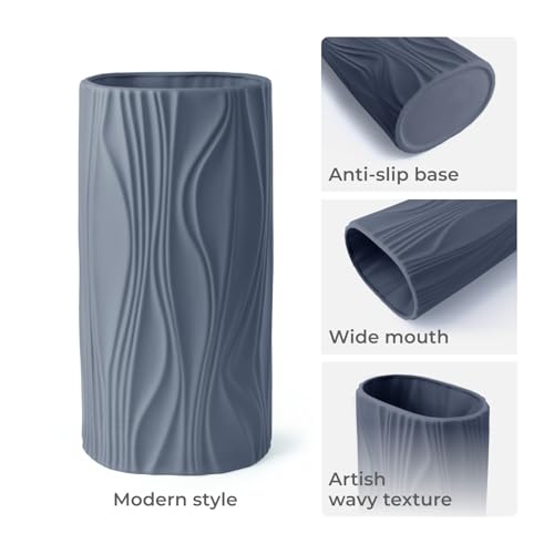 Navy Blue Vase - Blue Ceramic Vase - Cute Flower Vase for Bouquet - Modern Vases for Home Decor - Navy Blue Centerpieces - Jarrones Decorativos para Sala - color: Blue