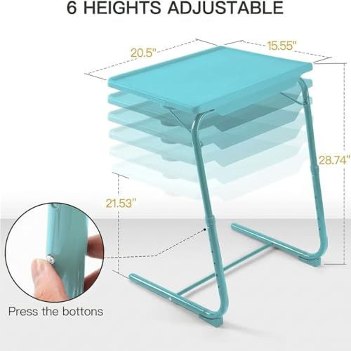 HUANUO Adjustable TV Tray Table - TV Dinner Tray with Cup Holder on Bed & Sofa, Comfortable Folding Table with 6 Height & 3 Tilt Angle Adjustments for Laptop (Azure) - color: Azure
