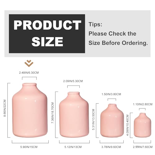 Sunddo 8 Inch Modern Ceramic Vase - Cute Pink Vases for Centerpieces - Minimalist Decorative Flower Vase for Living Room, Coffee Table, Dining Table, Book Shelf Decor, Mantel Decoration - color: Pink, size: 8 inch