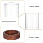 WEBEEDY 2 Sets Hurricane Glass Candle Holders Pillar Candle Holder with Wood Plate Base, Table Decorative, Holder Table Centerpieces for Wedding, Birthday Party, Christmas, Kitchen