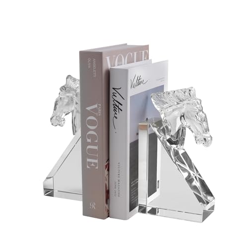 1 Pair Crystal Horse Head Bookends, Non-Skid Sturdy Book Ends, Home Office Decor, for Desktop Office Bookshelves,Book Ends for Shelves