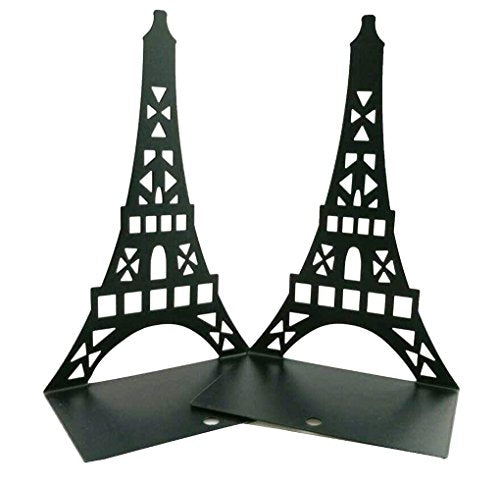 One Pair Creative Paris Eiffel Tower Book Organizer Metal Bookends for Kids School Library Desk Study Home Office Decoration Gift (Black) - color: Black