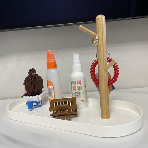 Key Tray for Entryway Table, Catchall Tray Organizer with 3 Tiers Wood Rack for Keys, Bracelets, Watches, Jewelry, Phone (Stadium)