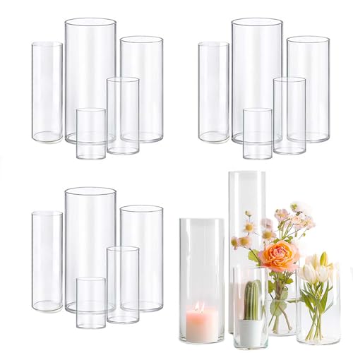 15pcs Cylinder Vases for Centerpieces Small Flower Glass Vases Clear Vase Home Decor Centerpiece Table Flower Vase Decorations for Wedding Decoration＆Holiday Mixed Sizes Tall - size: 15Pack-4+6+7.5+8+10Inches