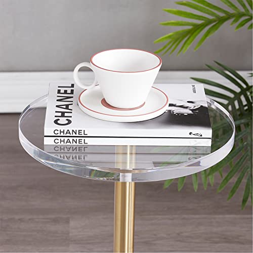 LIKENOW Furniture Acrylic Side Table,Clear Small Round End Table for Living Room,Bedroom,Office | Modern Nightstand with Marble Base,Gold Post,Clear Top for Drink,Food,Snack,Assembly(Black) - color: Black