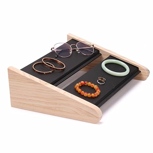 TANG SONG 1 PC 34 Grids Double-Deck Wood Leather Soft Mat Multiple Necklace Display Stand Necklace Chains Organizer Holder for Home (Black) - color: Black, size: Double-Layers