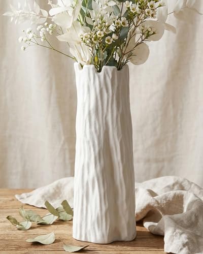 10.7 Inch White Ceramic Vase, Organic Nature Shape, OOSTONEE Boho Nordic Modern Style White Flower Vase, Shelf, Home, Living Room, Coffee Table Centerpiece, Ceramic vases for Home Decor - color: White, size: Large