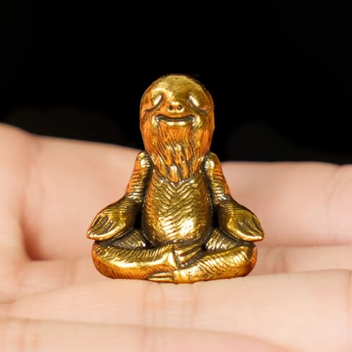 CHOVY Retro Handcrafted Meditating Sloth Statue - 100% Solid Brass Seated Sloth in Thoughtful Pose, Vintage Style Collectible Art Piece for Home & Office | Unique Gift for Nature Lovers - style: Meditating Sloth
